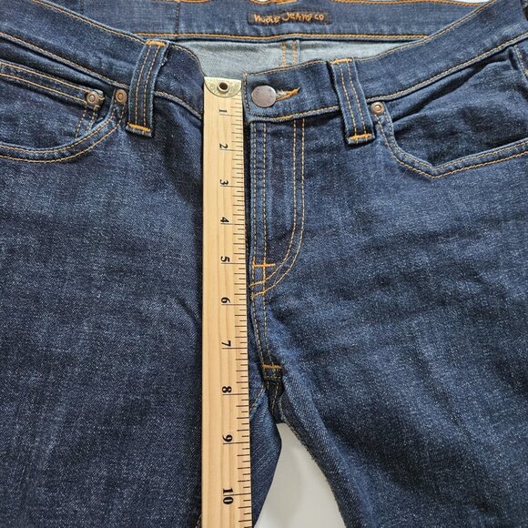 Nudie Jeans Mens 29x34 Blue Dark Straigh Leg Stretch Italy Organic Cotton Preppy - Picture 5 of 16
